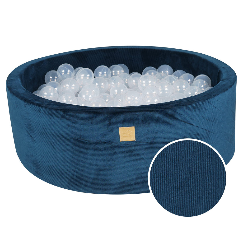 Baby Foam Round Ball Pit 90x30cm with 200 Balls 7cm Certified, Velvet Corduroy, Blue Marine: transparent