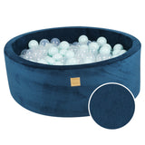 Baby Foam Round Ball Pit 90x30cm with 200 Balls 7cm Certified, Velvet Corduroy, Blue Marine: mint, transparent