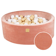 Cargar imagen en el visor de la galería, Baby Foam Round Ball Pit 90x30cm with 200 Balls 7cm Certified, Velvet Corduroy, Apricot: white, beige