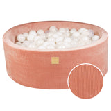 Baby Foam Round Ball Pit 90x30cm with 200 Balls 7cm Certified, Velvet Corduroy, Apricot: white, white pearl, transparent