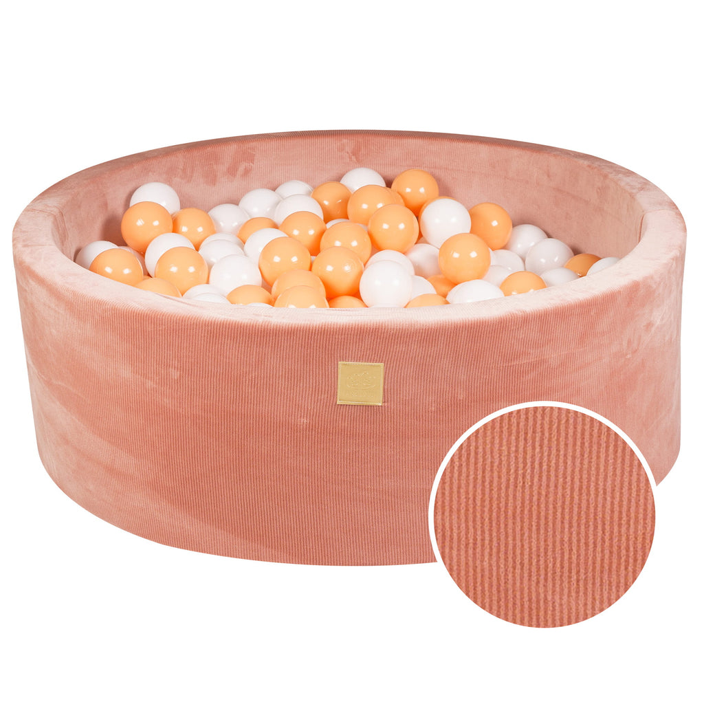 Baby Foam Round Ball Pit 90x30cm with 200 Balls 7cm Certified, Velvet Corduroy, Apricot: white, orange