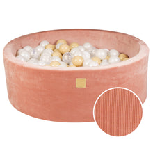 Load image into Gallery viewer, Baby Foam Round Ball Pit 90x30cm with 200 Balls 7cm Certified, Velvet Corduroy, Apricot: white pearl, beige, transparent