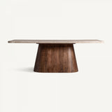 Travertine/acacia dining table