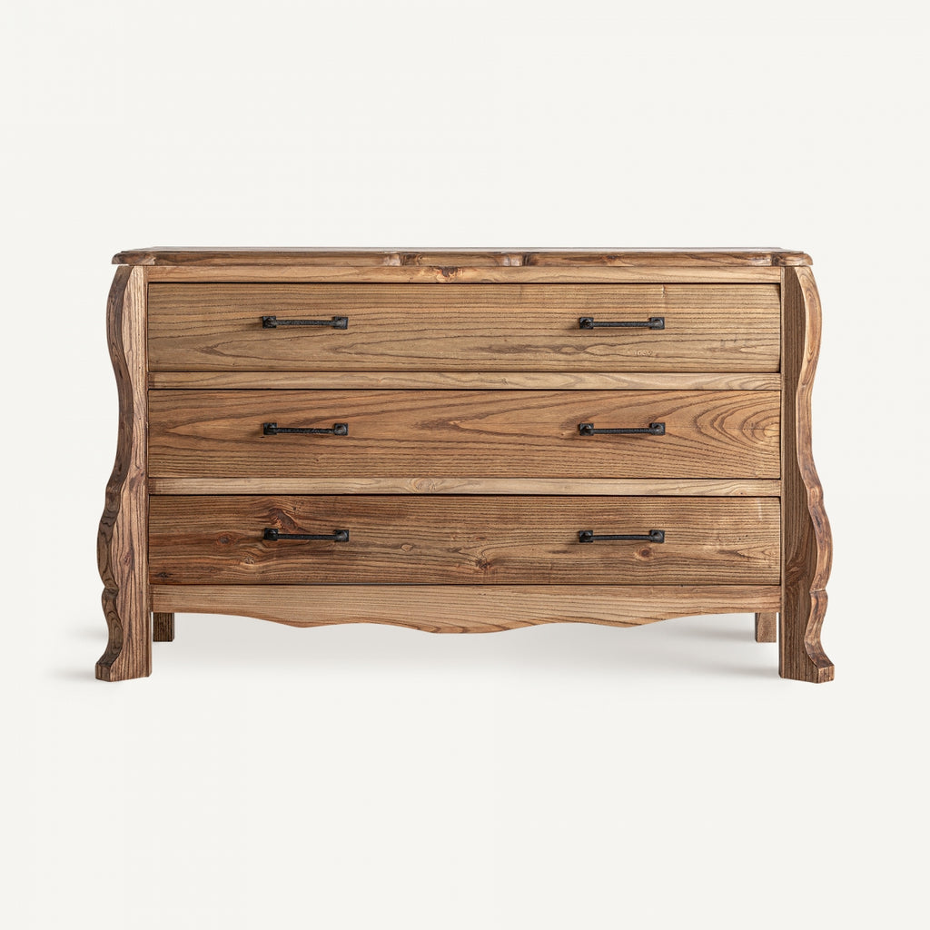 Elm wood chest of drawers