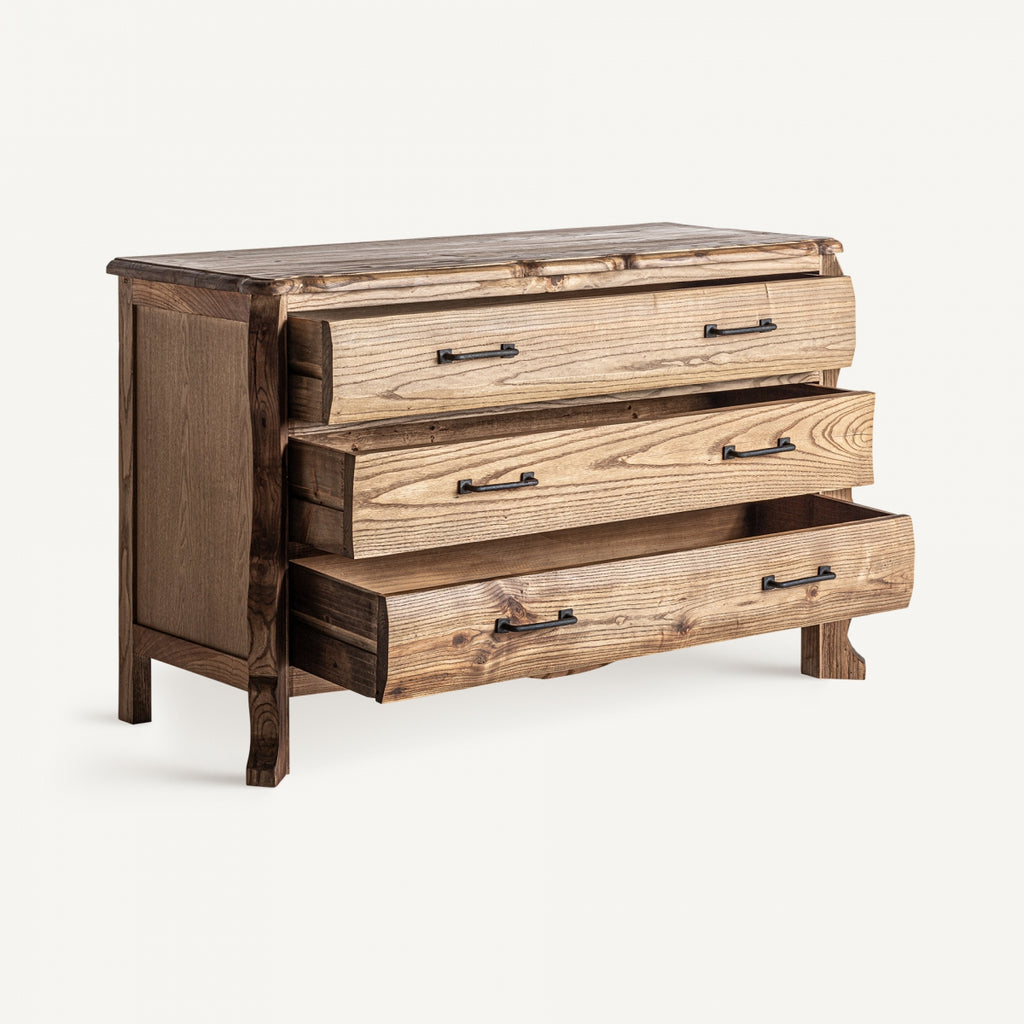 Elm wood chest of drawers