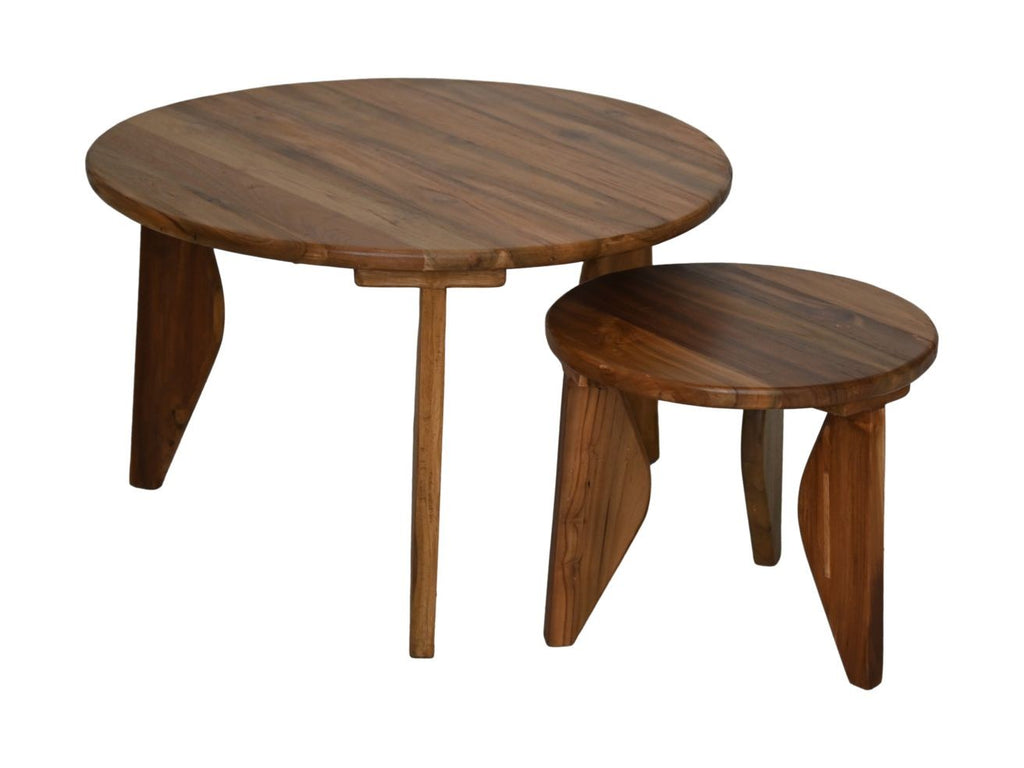 Round Coffee Table S/2-Ø40X35/Ø70X45-Natural-Teak