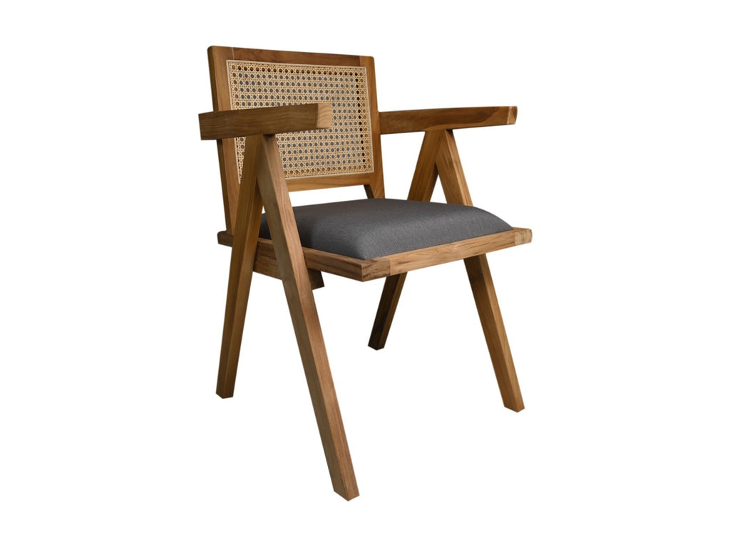 Dining Chair Natural/Dark Grey-Teak/Fabric