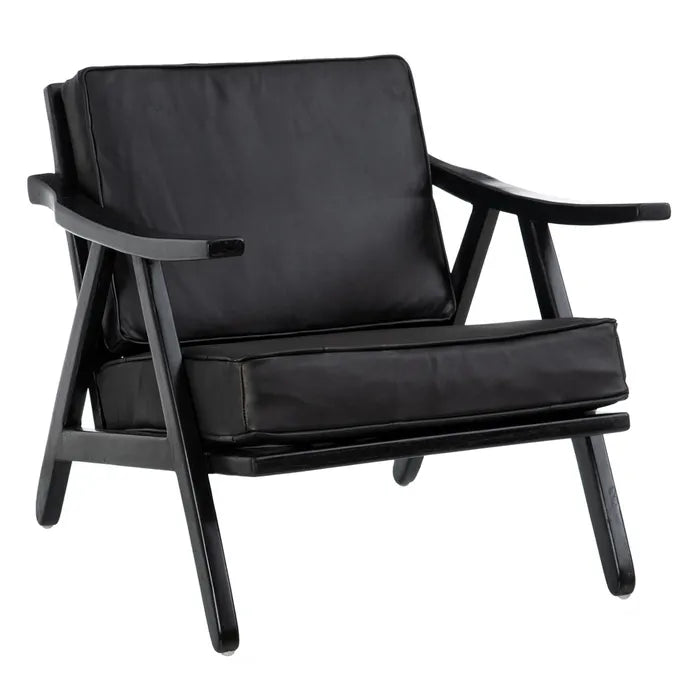 ARMCHAIR BLACK TEAK WOOD-LEATHER 70 X 75 X 70 CM