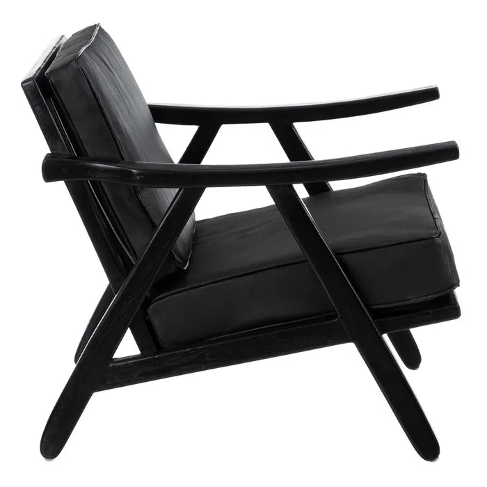 ARMCHAIR BLACK TEAK WOOD-LEATHER 70 X 75 X 70 CM