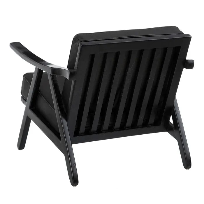 ARMCHAIR BLACK TEAK WOOD-LEATHER 70 X 75 X 70 CM