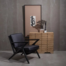 Load image into Gallery viewer, BLACK TEAK WOOD-LEATHER ARMCHAIR 78 X 64 X 75 CM