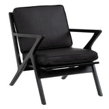 BLACK TEAK WOOD-LEATHER ARMCHAIR 78 X 64 X 75 CM