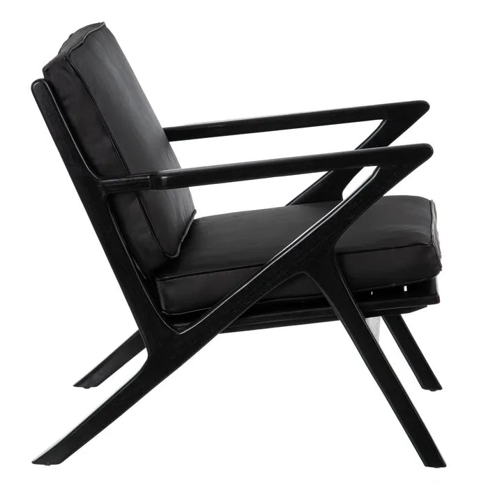 BLACK TEAK WOOD-LEATHER ARMCHAIR 78 X 64 X 75 CM