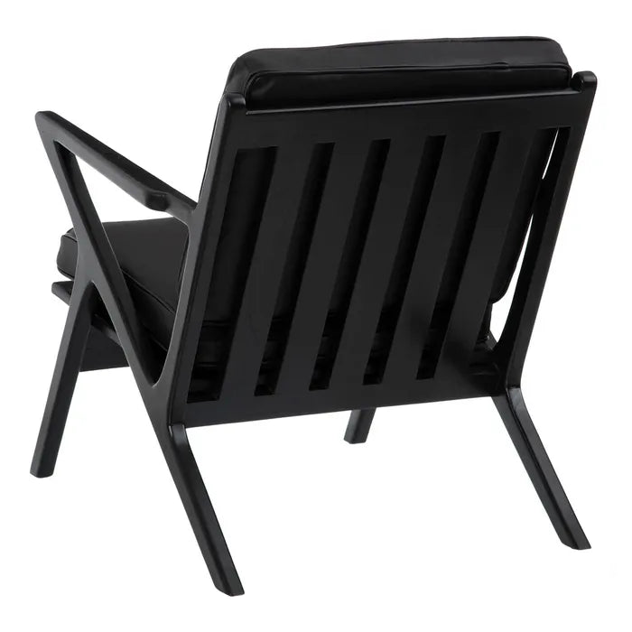 BLACK TEAK WOOD-LEATHER ARMCHAIR 78 X 64 X 75 CM