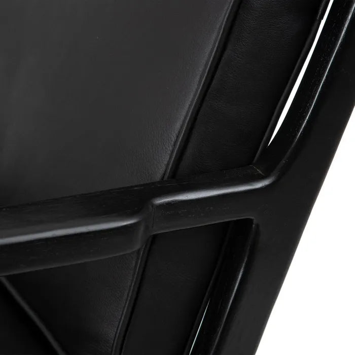 BLACK TEAK WOOD-LEATHER ARMCHAIR 78 X 64 X 75 CM