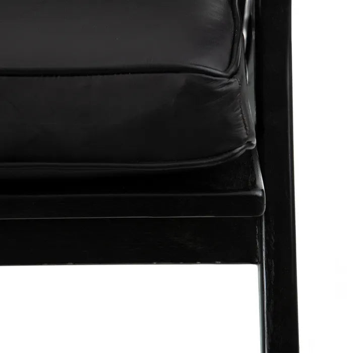 BLACK TEAK WOOD-LEATHER ARMCHAIR 78 X 64 X 75 CM