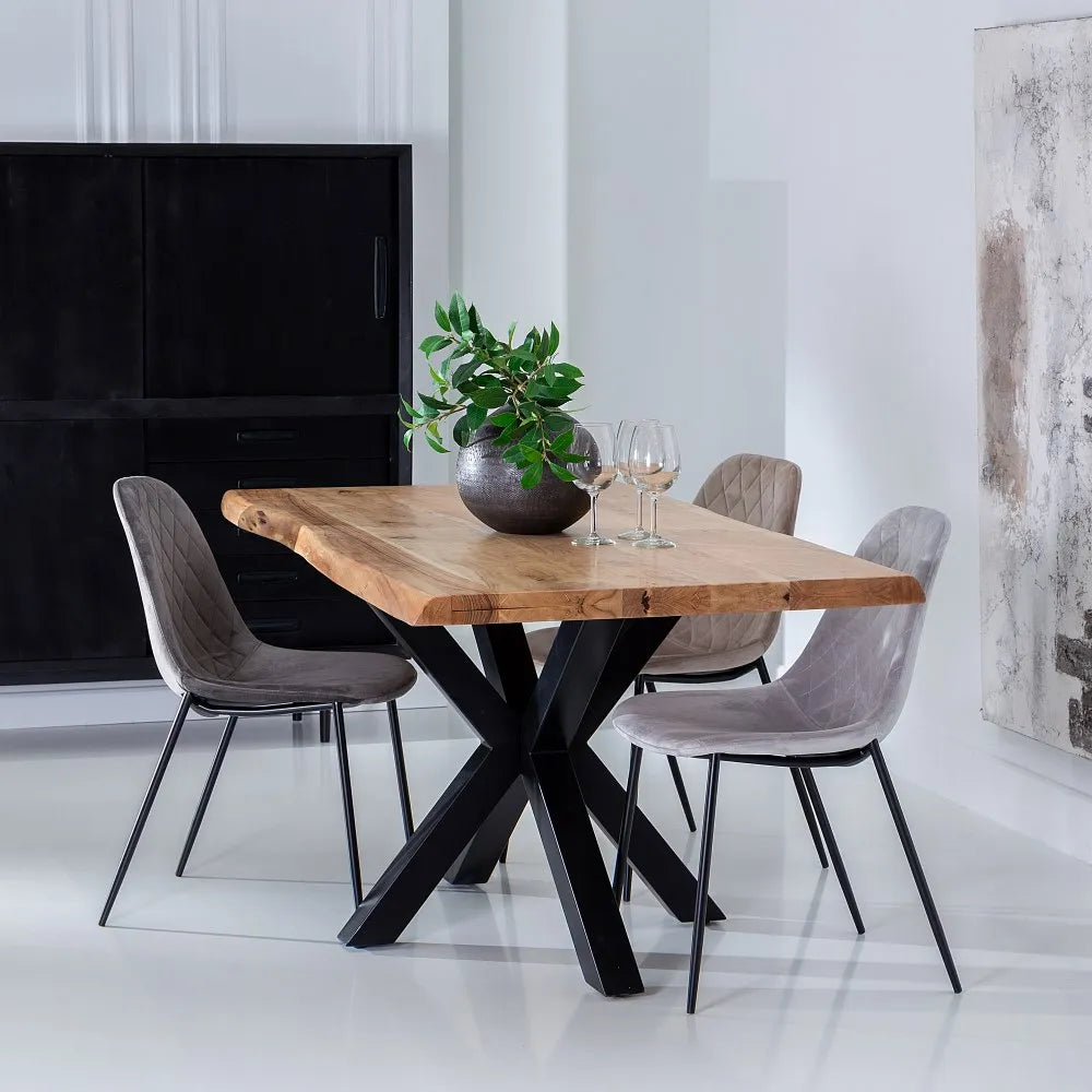 DINING TABLE NATURAL-BLACK WOOD-IRON 160 X 90 X 76 CM