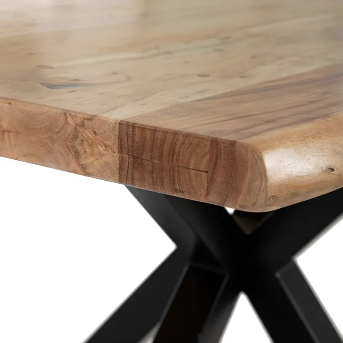 DINING TABLE NATURAL-BLACK WOOD-IRON 160 X 90 X 76 CM