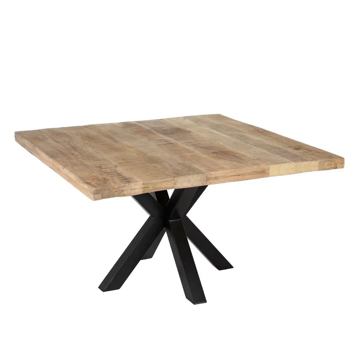 DINING TABLE NATURAL-BLACK WOOD-IRON 130 X 130 X 76 CM