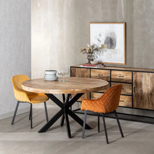 Load image into Gallery viewer, DINING TABLE NATURAL-BLACK WOOD-IRON 140 X 140 X 77 CM