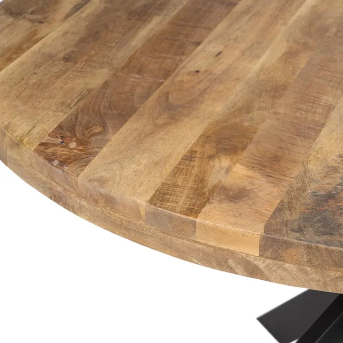 DINING TABLE NATURAL-BLACK WOOD-IRON 140 X 140 X 77 CM