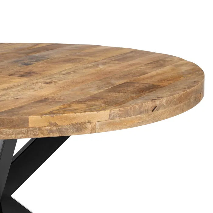 DINING TABLE NATURAL-BLACK WOOD-IRON 140 X 140 X 77 CM