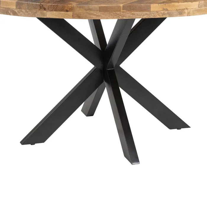 DINING TABLE NATURAL-BLACK WOOD-IRON 140 X 140 X 77 CM