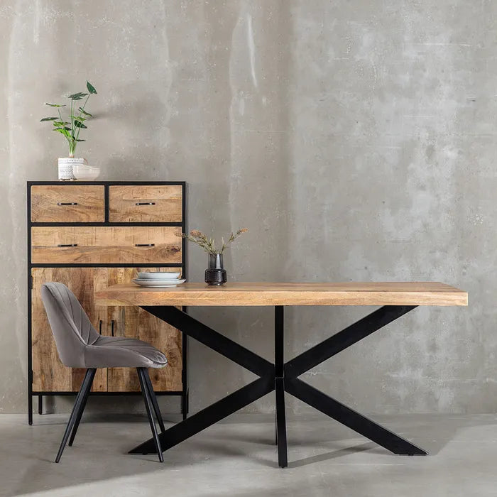 DINING TABLE NATURAL-BLACK WOOD-IRON 160 X 90 X 79 CM