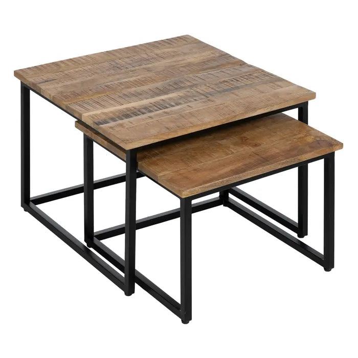 S/2 NATURAL WOOD-METAL COFFEE TABLE 60 X 60 X 42 CM