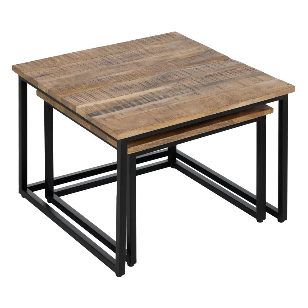 S/2 NATURAL WOOD-METAL COFFEE TABLE 60 X 60 X 42 CM