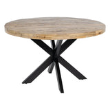 DINING TABLE NATURAL-BLACK WOOD-IRON 130 X 130 X 77 CM