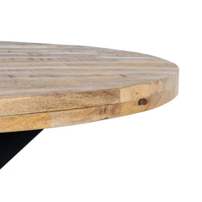 DINING TABLE NATURAL-BLACK WOOD-IRON 130 X 130 X 77 CM