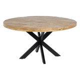 DINING TABLE NATURAL-BLACK WOOD-IRON 150 X 150 X 77 CM