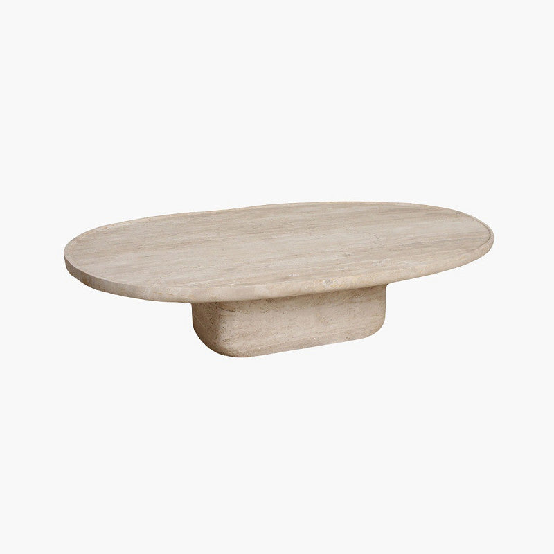 Travertine oval shape coffee table upper edge