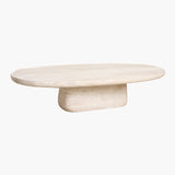 Travertine oval shape coffee table upper edge