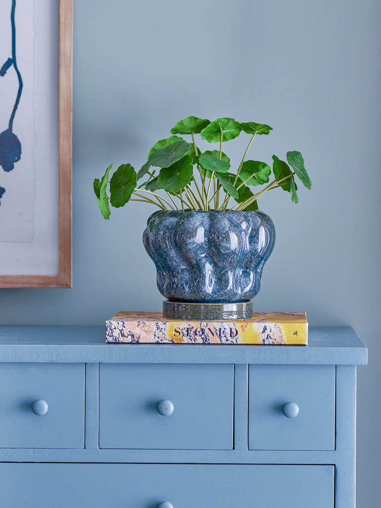 Hollis Flowerpot w/Saucer, Blue, Stoneware