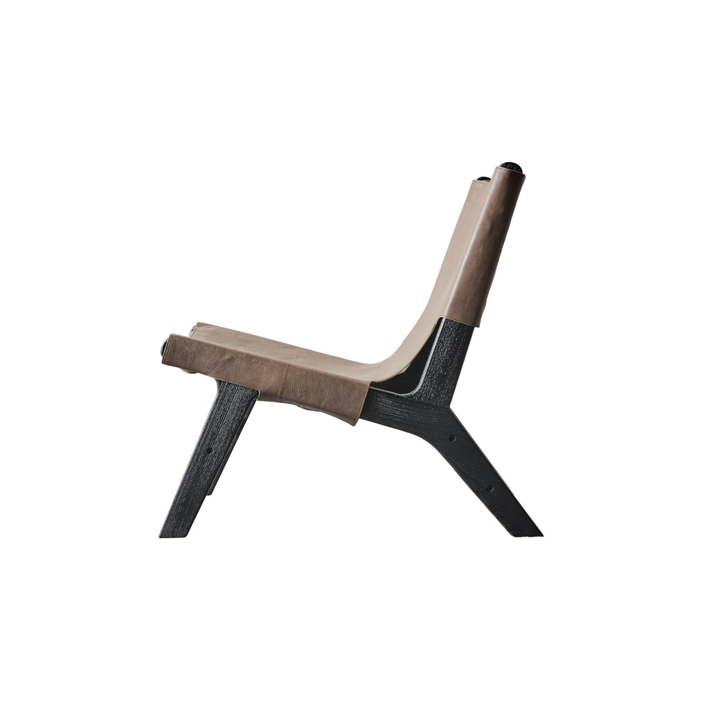 Lounge chair Philosophy - Brown/Black Mango wood/Leather - H77xW61xD52 cm