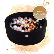 Load image into Gallery viewer, Baby Foam Round Ball Pit 90x30cm with 250 Balls 7cm Certified, Cotton, Black, Model Glamour