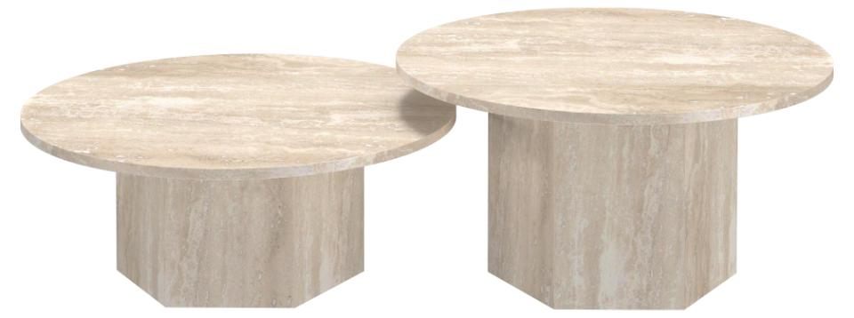 Round Coffee Table Sofia S/2-ø80x32 / ø60x43-White-Travertine