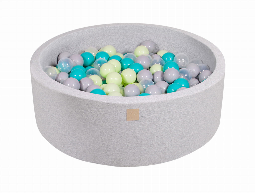 Baby Foam Round Ball Pit 90x30cm with 200 Balls 7cm Certified, Cotton, Light Gray: Turquoise/Light Green/Gray/Transparent