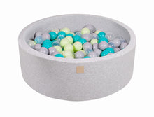 Laden Sie das Bild in den Galerie-Viewer, Baby Foam Round Ball Pit 90x30cm with 200 Balls 7cm Certified, Cotton, Light Gray: Turquoise/Light Green/Gray/Transparent