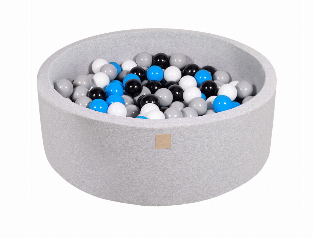 Baby Foam Round Ball Pit 90x30cm with 200 Balls 7cm Certified, Cotton, Light Gray: White/Blue/Black/Gray