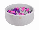 Baby Foam Round Ball Pit 90x30cm with 200 Balls 7cm Certified, Cotton, Light Gray: Dark Pink/Violet/Transparent/Gray