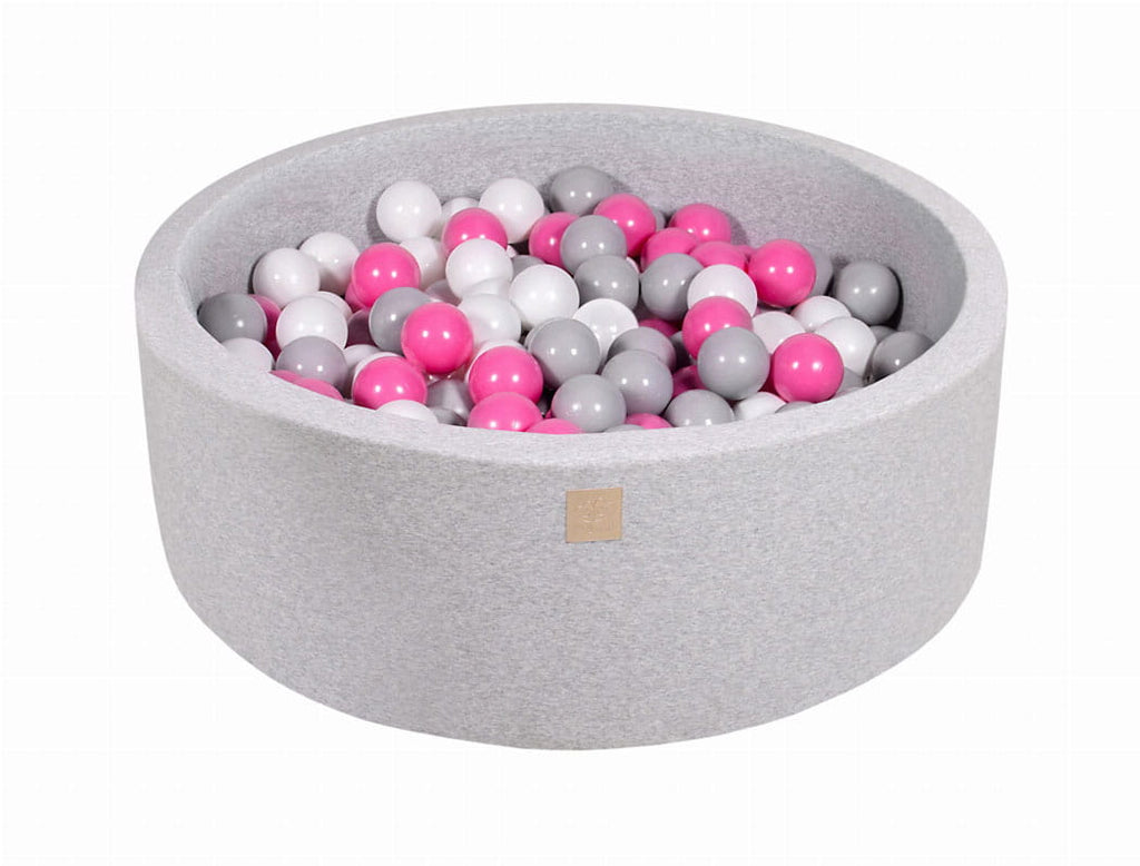 Baby Foam Round Ball Pit 90x30cm with 200 Balls 7cm Certified, Cotton, Light Gray: Gray/White/Light Pink