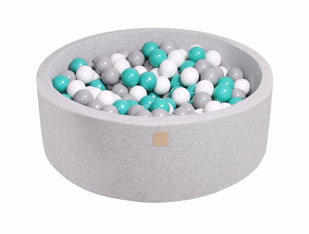 Baby Foam Round Ball Pit 90x30cm with 200 Balls 7cm Certified, Cotton, Light Gray: Turquoise/Gray/White