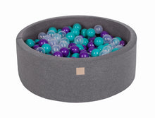 Load image into Gallery viewer, Baby Foam Round Ball Pit 90x30cm with 200 Balls 7cm Certified, Cotton, Dark Gray: Turquoise/Violet/Transparent