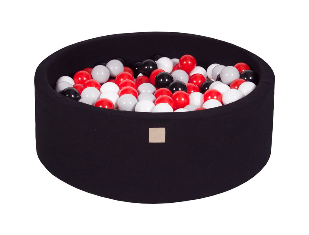 Baby Foam Round Ball Pit 90x30cm with 200 Balls 7cm Certified, Cotton, Black: Black/Gray/Red/White