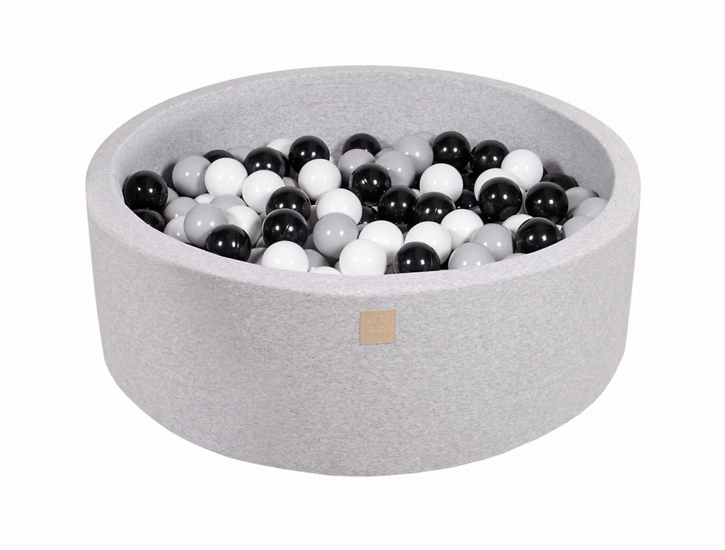 Baby Foam Round Ball Pit 90x30cm with 200 Balls 7cm Certified, Cotton, Light Gray: Black/Gray/White