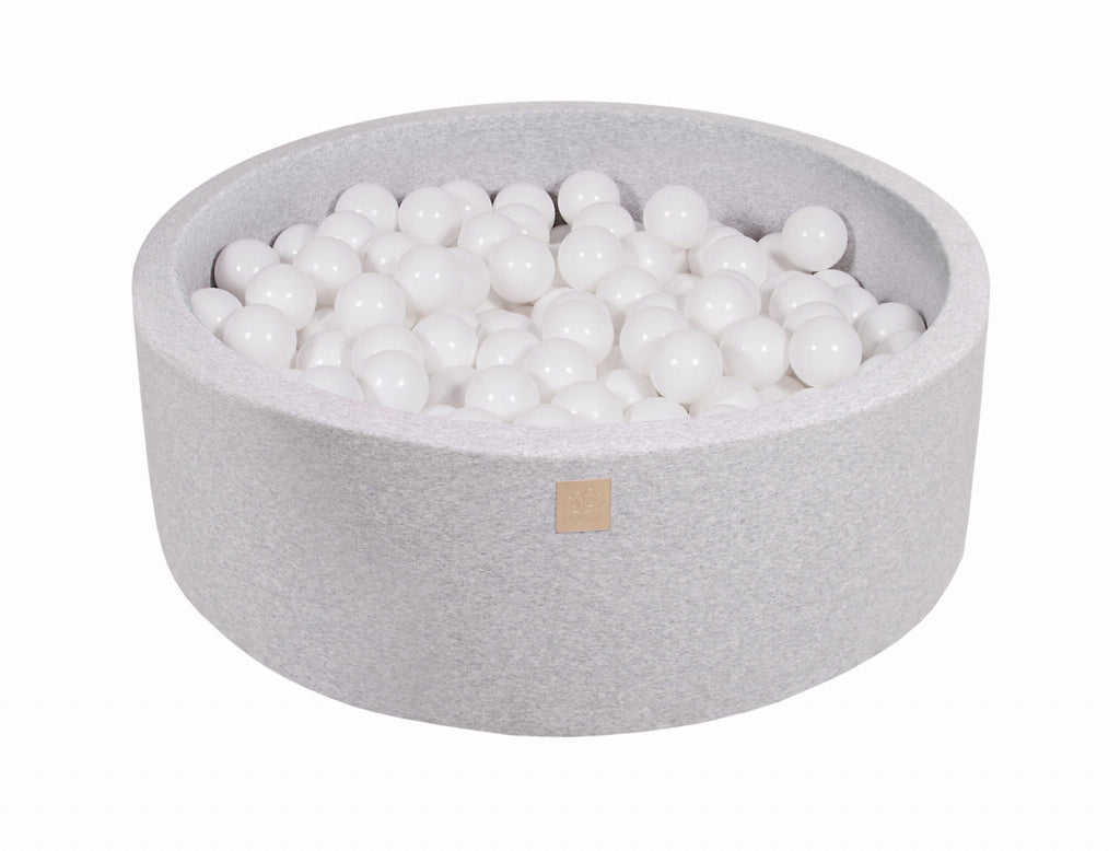 Baby Foam Round Ball Pit 90x30cm with 200 Balls 7cm Certified, Cotton, Light Gray: All White