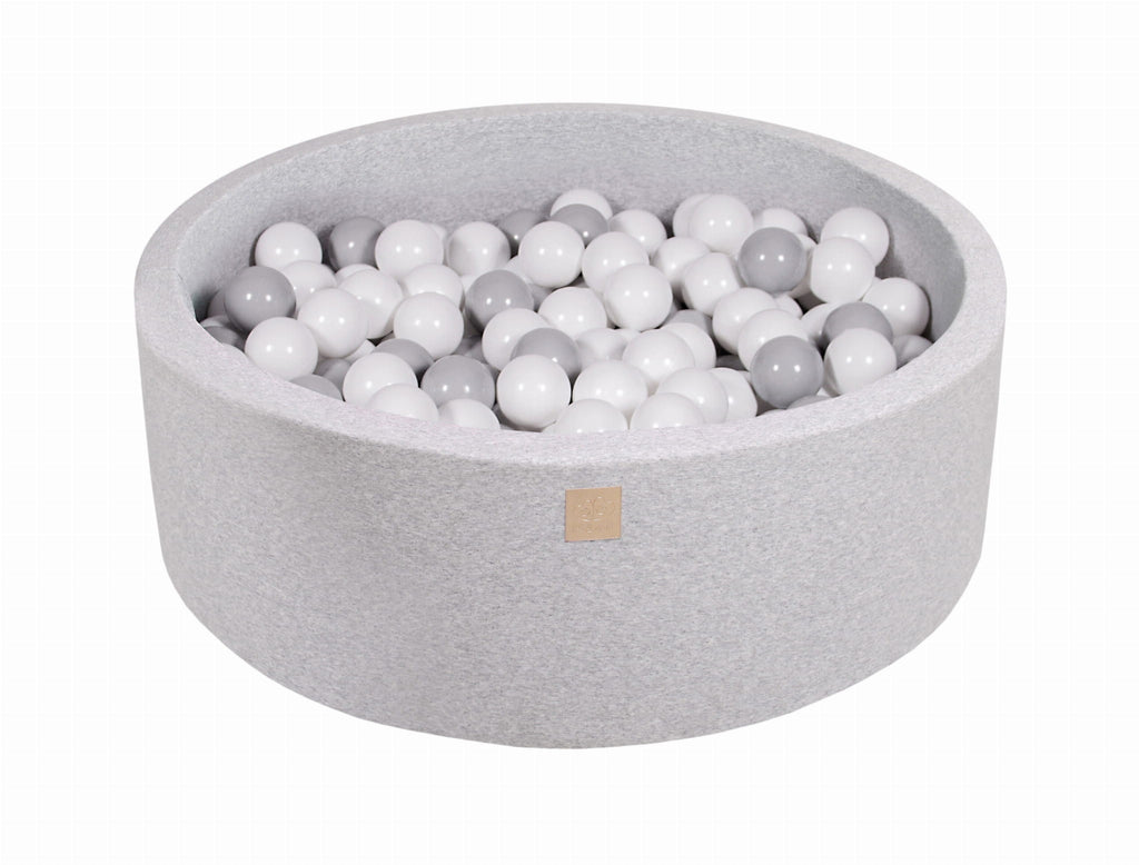 Baby Foam Round Ball Pit 90x30cm with 200 Balls 7cm Certified, Cotton, Light Gray: Gray/White